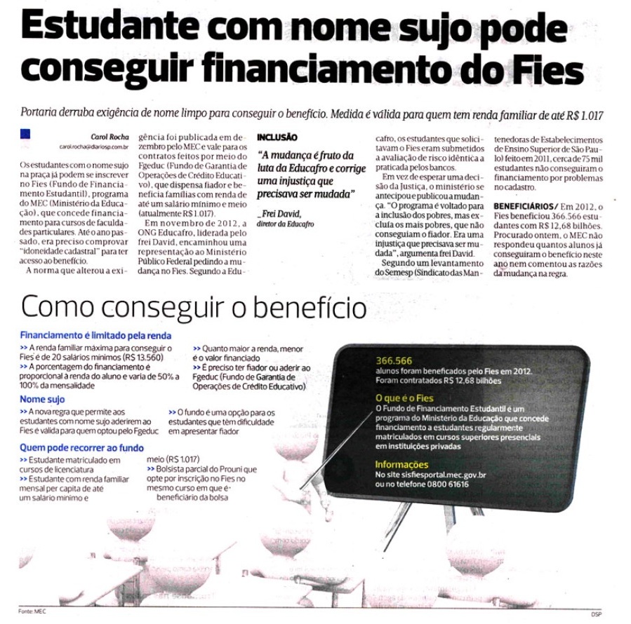 Estudante com nome sujo pode conseguir financiamento do Fies