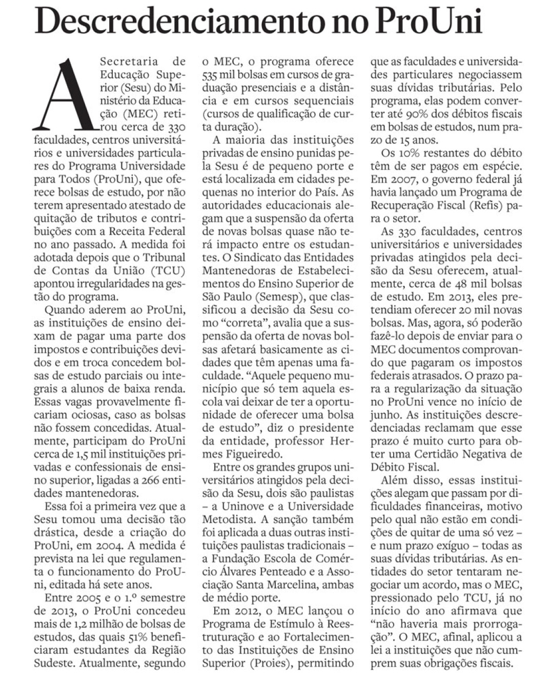 Descredenciamento no ProUni