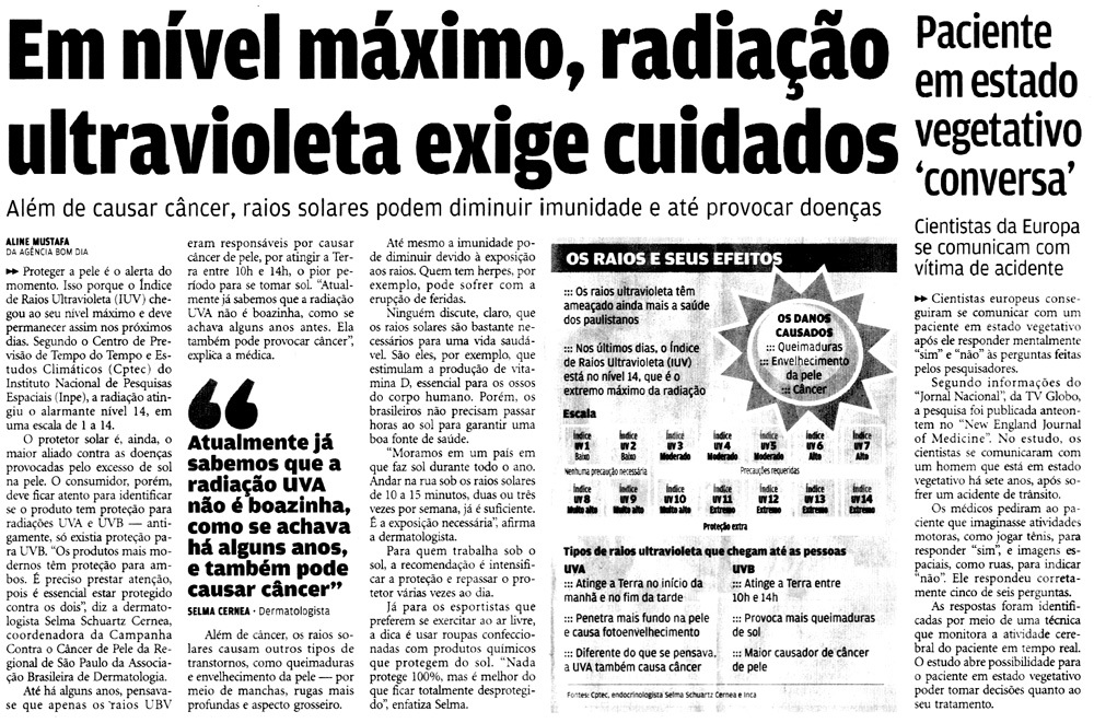 Em nível máximo, radiação ultravioleta exige cuidados