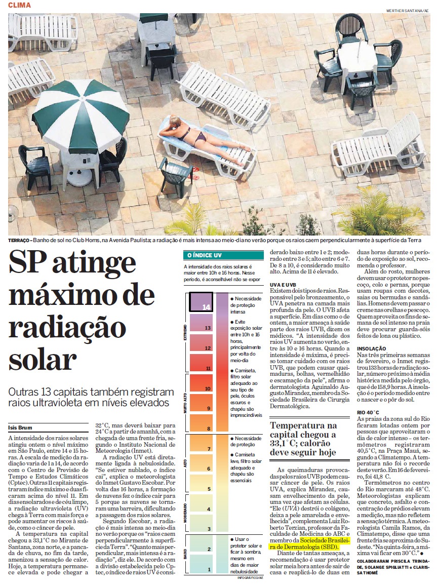 SP atinge máximo de radiação solar