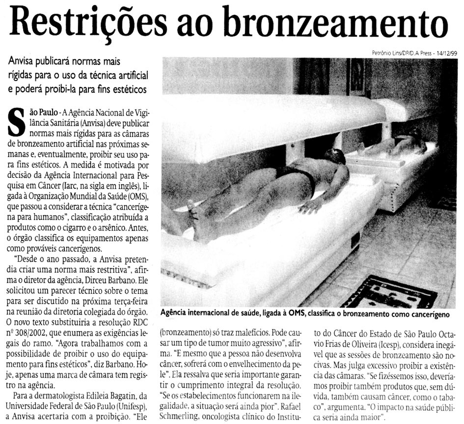 Restrições ao bronzeamento