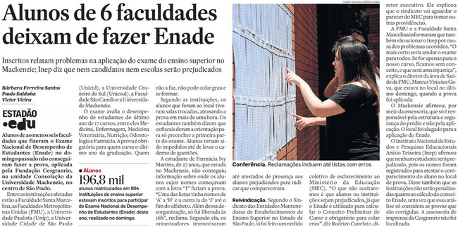 Alunos de 6 faculdades deixam de fazer Enade