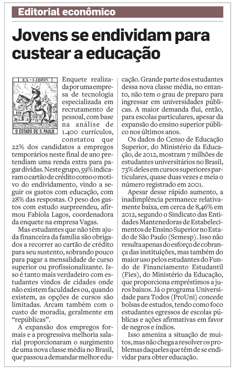 Jovens se endividam para custear a educação