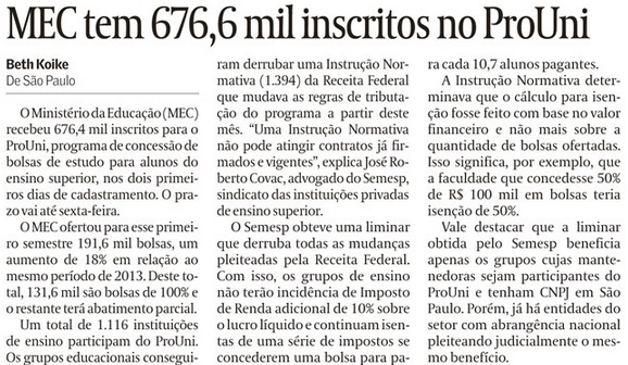 MEC tem 676,6 mil inscritos no ProUni 