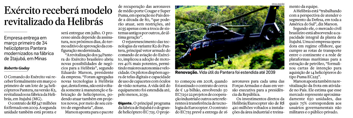 Exército receberá modelo revitalizado da Helibras