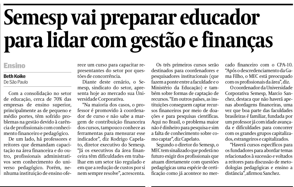 Semesp prepara educador para lidar com gestão e finanças