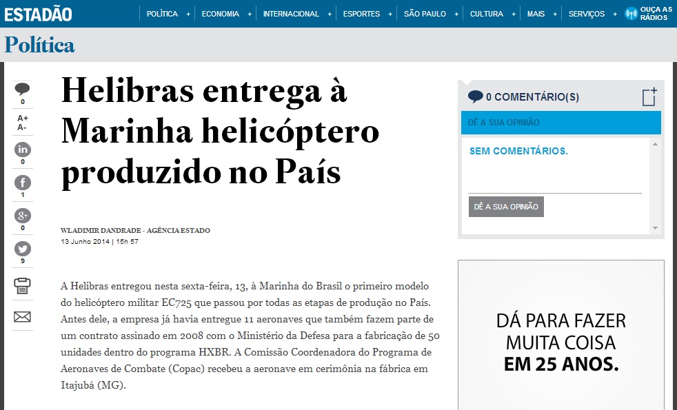 Helibras entrega à Marinha helicóptero produzido no País 