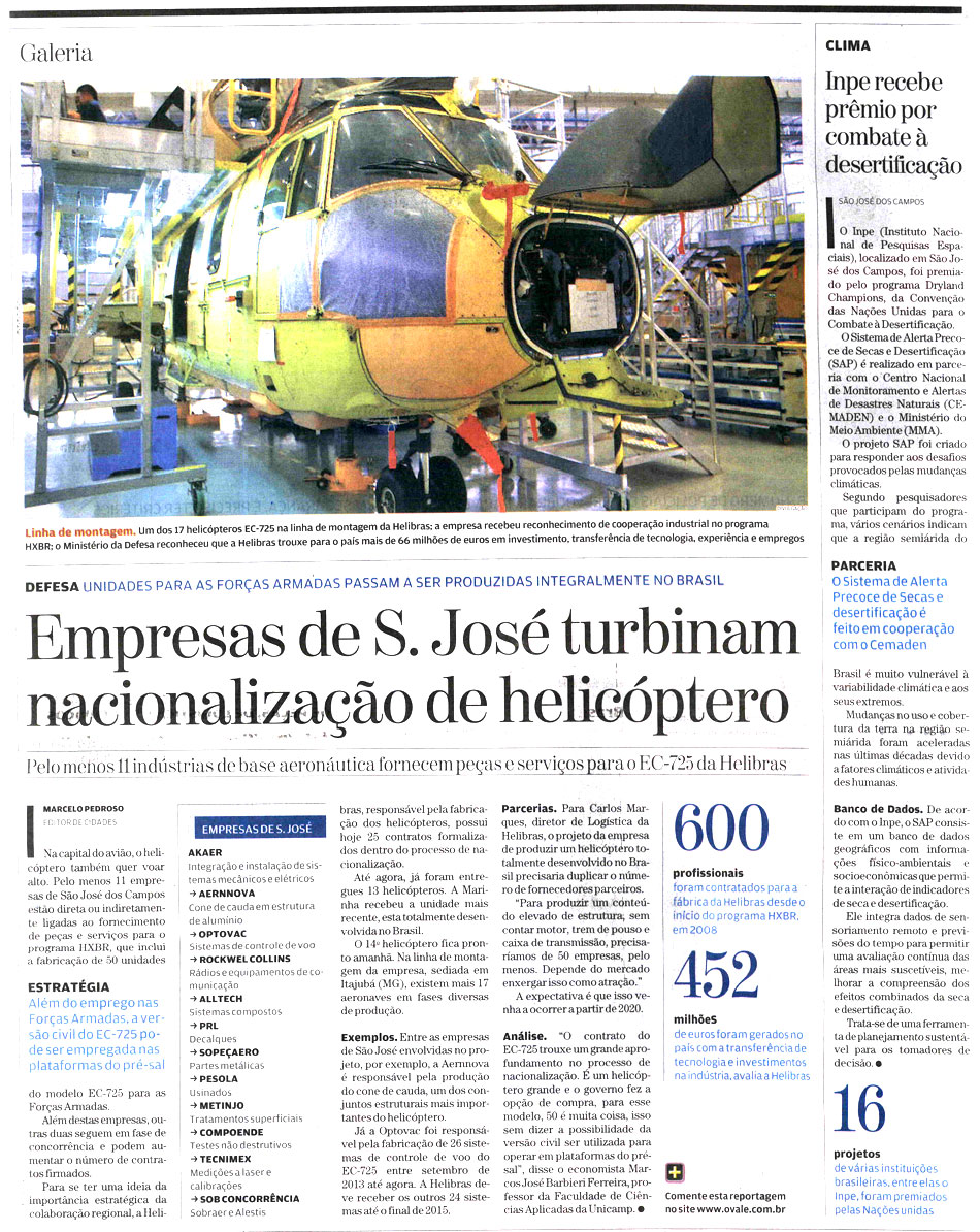 Empresas de S.José turbinam nacionalização de helicóptero