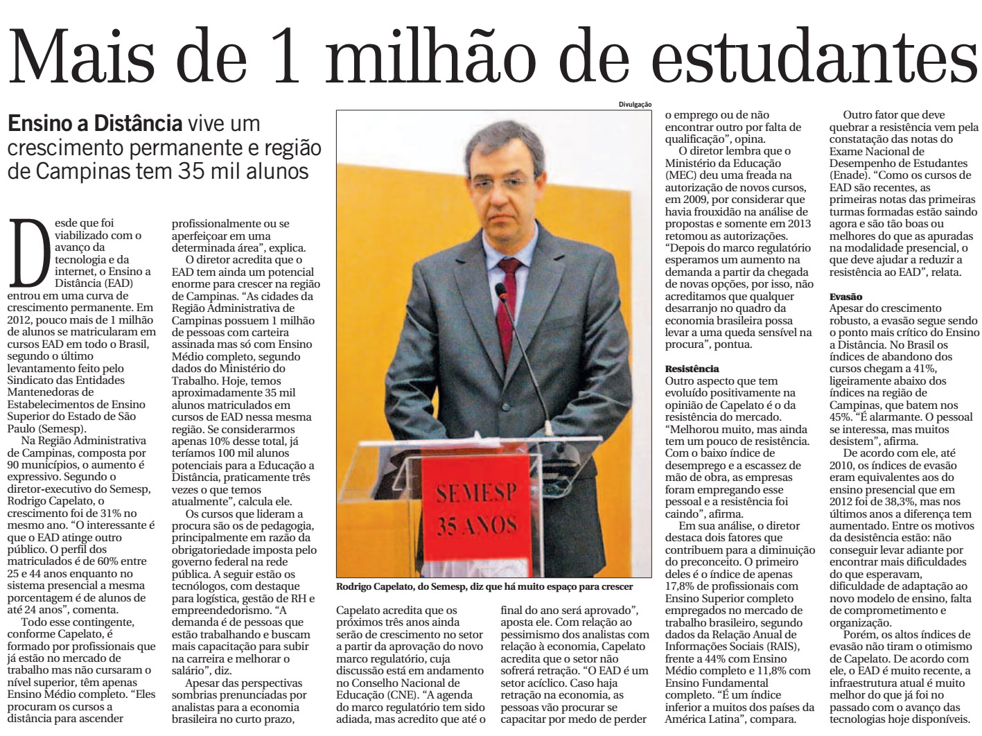 Mais de 1 milhão de estudantes