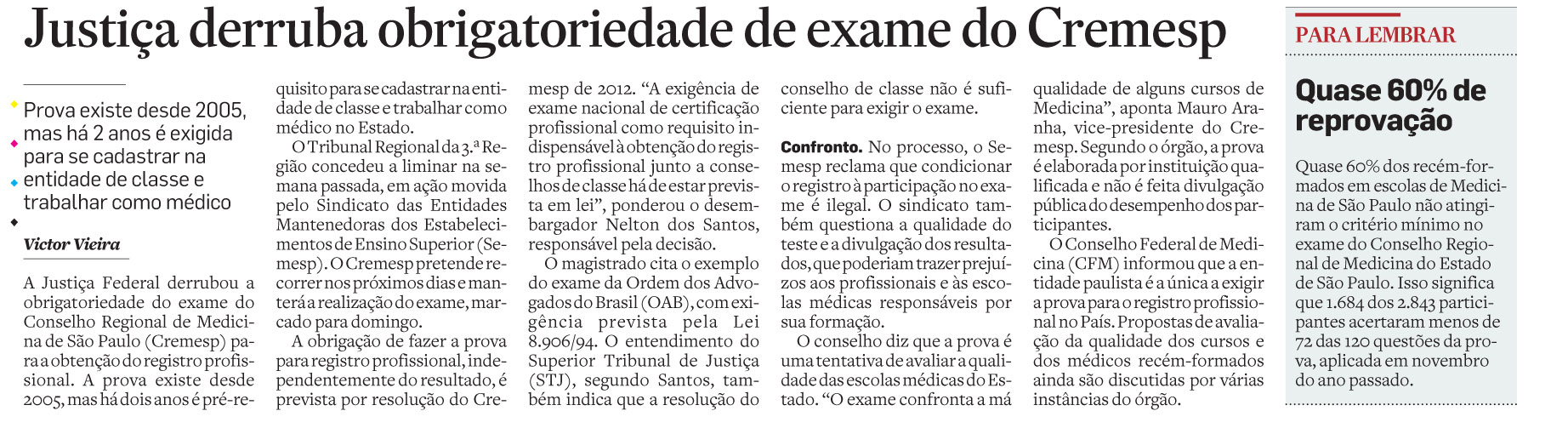 Justiça derruba obrigatoriedade de exame do Cremesp para médico em SP