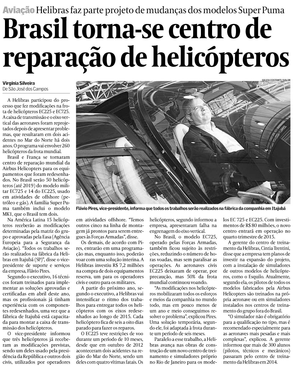 Brasil torna-se centro de reparação de helicópteros
