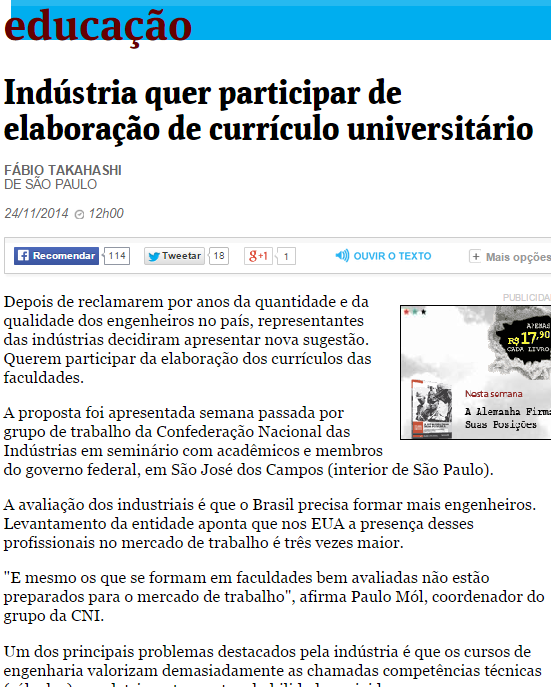 Indústria quer participar de elaboração de currículo universitário