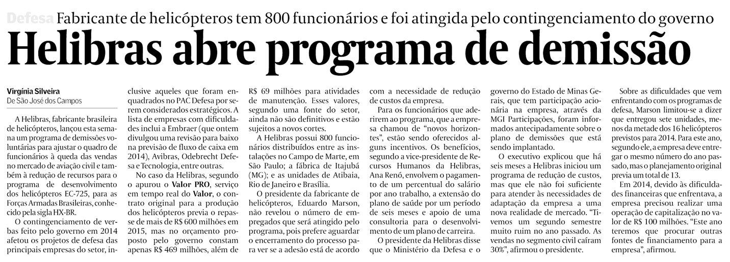 Helibras abre programa de demissão