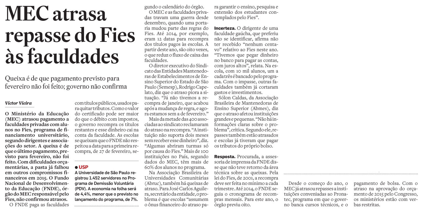 MEC atrasa repasse do Fies ás faculdades