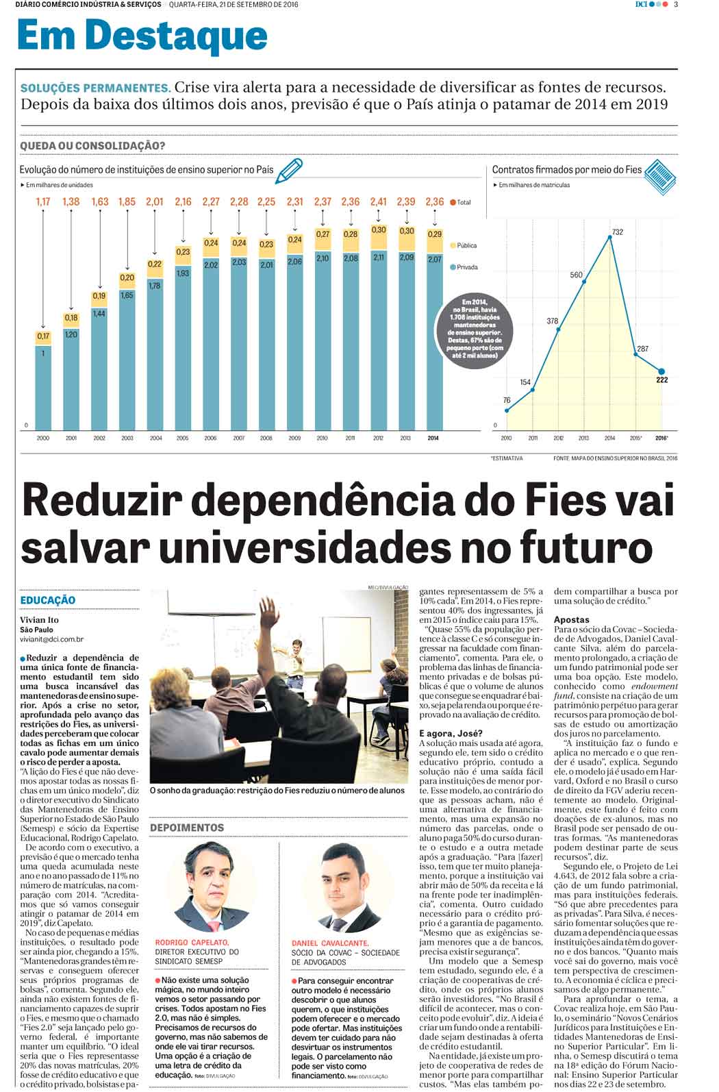 Sócio da Covac fala sobre financiamento para IES ao jornal DCI