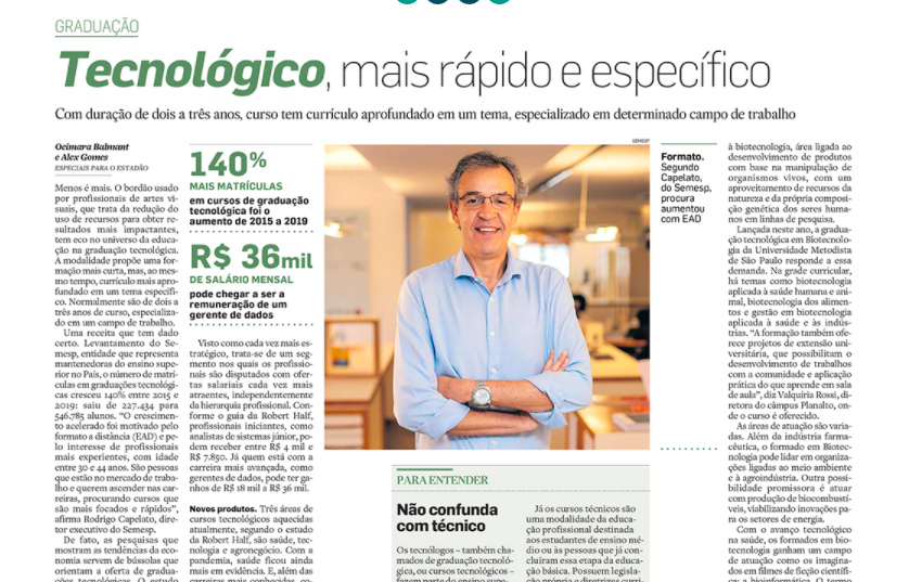 Levantamento do Semesp é destaque no jornal O Estado de S. Paulo