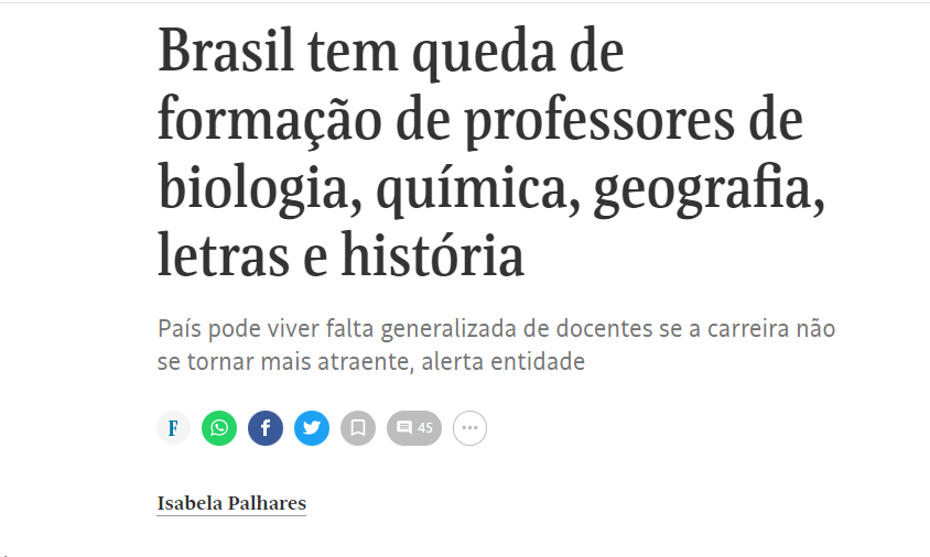 Folha de S. Paulo divulga matéria com dados do Instituto Semesp