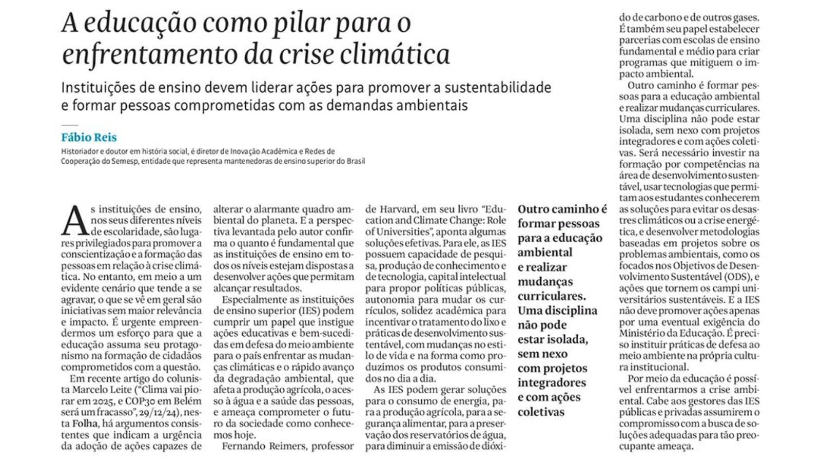 Artigo do presidente do Consórcio STHEM é publicado na Folha de  S. Paulo
