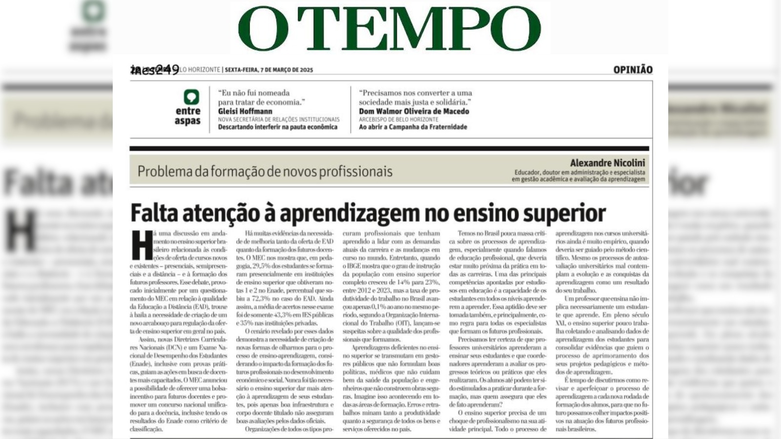 Artigo de Alexandre Nicolini é publicado no jornal O Tempo