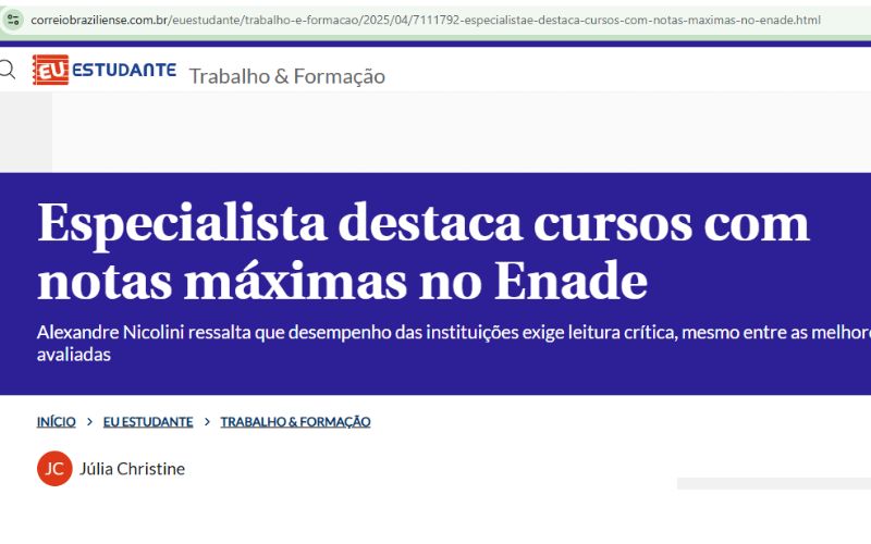 Correio Braziliense destaca análise de Nicolini sobre Enade